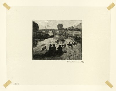 O lago dos cavalos na Pont Marie, placa dez de Le Long de la Seine et des Boulevards de Louis Auguste Lepère