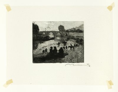 O lago dos cavalos na Pont Marie, placa dez de Le Long de la Seine et des Boulevards de Louis Auguste Lepère
