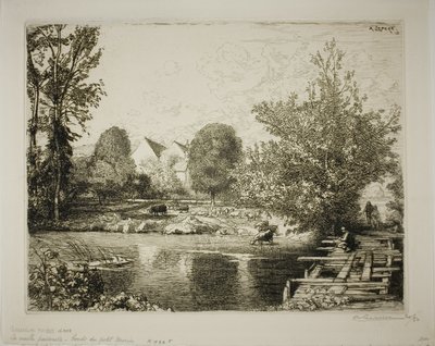 A antiga ponte pedonal, margens do Petit Morin de Louis Auguste Lepère