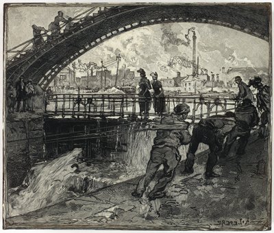 Bloco de madeira para a eclusa do Canal Saint-Martin de Louis Auguste Lepère