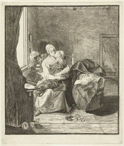 Mãe com criança a dormir em frente à janela de Louis Bernard Coclers