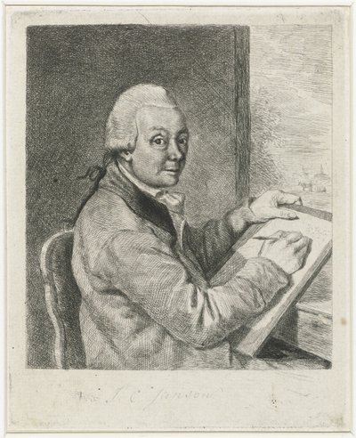 Retrato do artista Johannes Janson, desenhando de Louis Bernard Coclers
