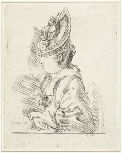 Retrato de uma jovem com chapéu de perfil à esquerda de Louis Bernard Coclers