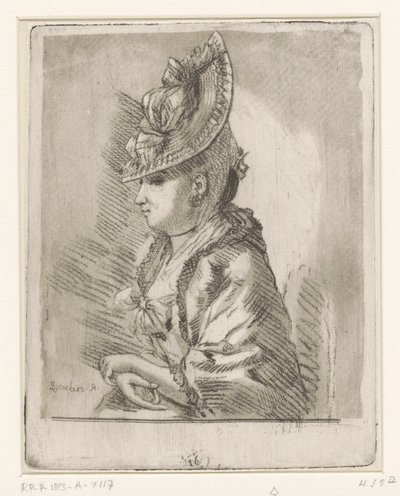 Retrato de uma jovem senhora com chapéu de perfil à esquerda de Louis Bernard Coclers