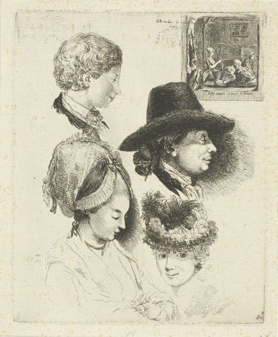 Folha de estudo com retratos de Louis Bernard Coclers e sua família de Louis Bernard Coclers