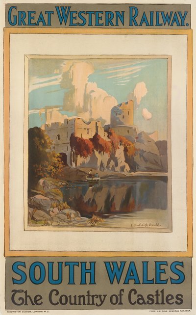 &39;South Wales&39;, pôster anunciando a Great Western Railway (cor lito) de Louis Burleigh Bruhl