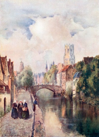 The Quay Vert, Bruges (litografia a cores) de Louis Burleigh-Bruhl