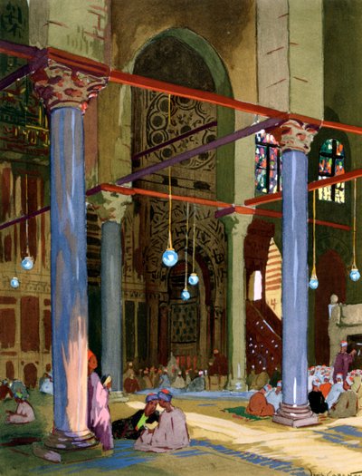 Interior da mesquita al-Muayyad, Cairo, Egito, 1928 de Louis Cabanes