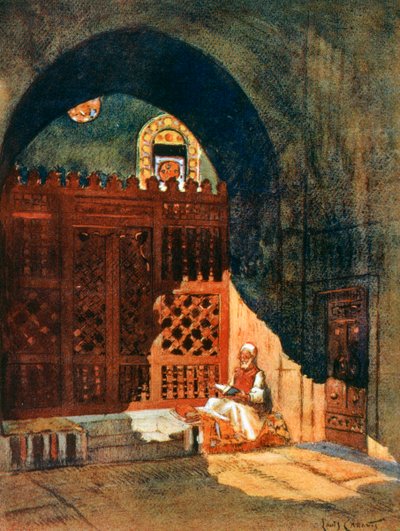 Lendo o Alcorão em uma mesquita, Cairo, Egito, 1928 de Louis Cabanes