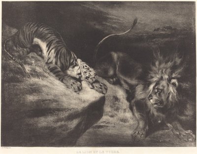 O Leão e o Tigre de Louis Candide Boulanger after Eugène Delacroix