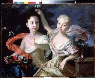 ""Retrato das Grã-duquesas Anna Petrovna (1708-1728) e Elisabeth Petrovna (1709-1761) (que será Imperatriz da Rússia sob o nome de Elisabeth I). Pintura de Louis Caravaque (1684-1754) 1717 Museu Estatal Russo São Petersburgo de Louis Caravaque