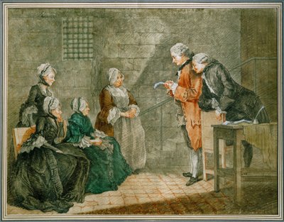 La malheureuse famille Calas - A viúva e os filhos Calas escutam na Conciergerie-prisão a anulação da sentença contra o pai ... de Louis Carrogis