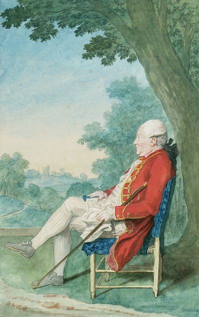 Sr. O "Flanagan, sentado de perfil à esquerda em um parque, 1771 de Louis Carrogis
