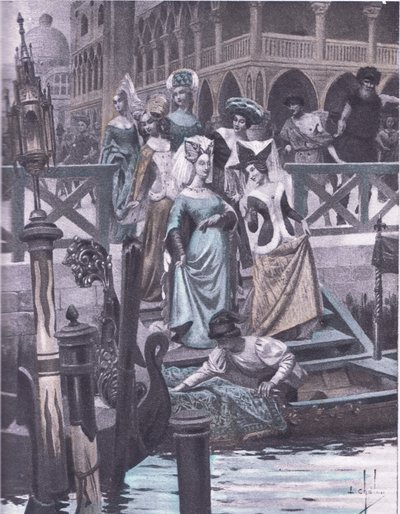 Gansos verdes, ilustração de Decameron de Boccaccio publicada pela Sociedade Navarra dos anos 30 (litho) de Louis Chalon