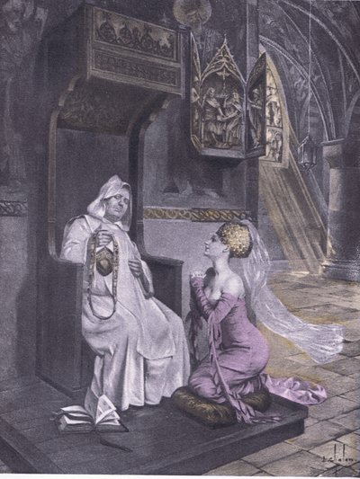 A senhora e o frade, ilustração de Decameron de Boccaccio publicada pela Sociedade Navarra 1930 (litho) de Louis Chalon