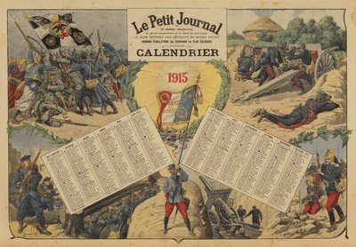 Calendário para 1915, com cenas do campo de batalha da Primeira Guerra Mundial (cor litho) de Louis Charles (after) Bombled