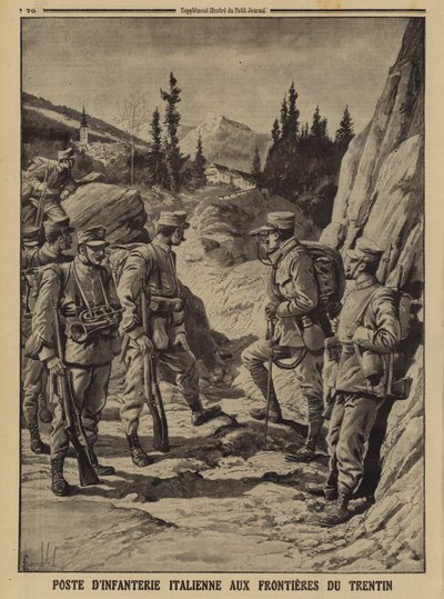 Posto de infantaria italiano na fronteira do Trentino, Primeira Guerra Mundial de Louis Charles (after) Bombled