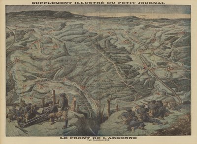 Vista panorâmica do éctor da Floresta de Argonne da Frente Ocidental, Primeira Guerra Mundial de Louis Charles (after) Bombled