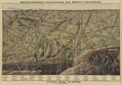 Vista panorâmica do setor da Frente Ocidental entre Arras e La Bassee, França, Primeira Guerra Mundial de Louis Charles (after) Bombled