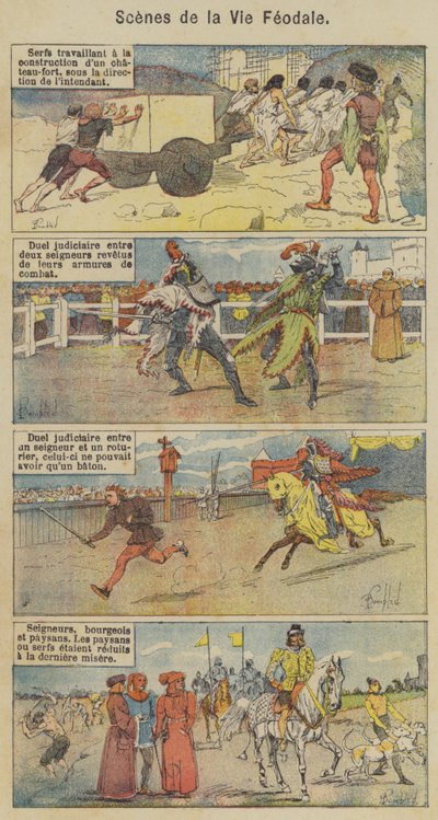 Cenas da Vida Feudal (cor litho) de Louis Charles (after) Bombled