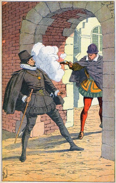 Assassinato de William 1st the Taciturn em Delft em 1584 de Louis Charles Bombled
