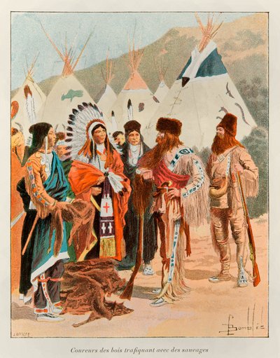 Bombled Louis (1862 - 1927); Coureur des bois traficantes com selvagens no século XVIII (caçador no Canadá); História da Nova França por Eugene Guenin - 1900 - Coll, Parte. de Louis Charles Bombled