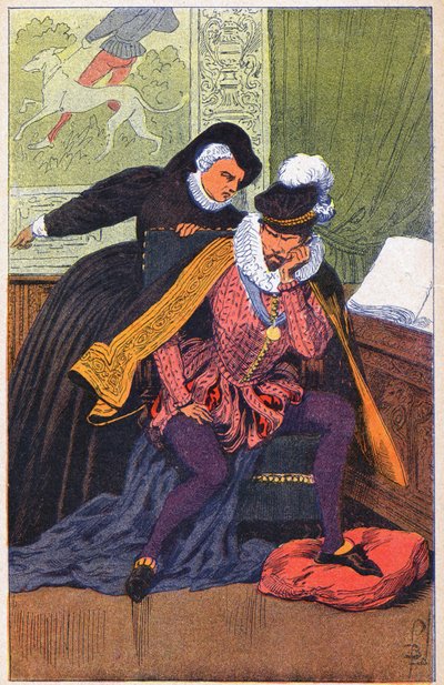 Catherine de Medicis e seu filho Charles IX de Louis Charles Bombled