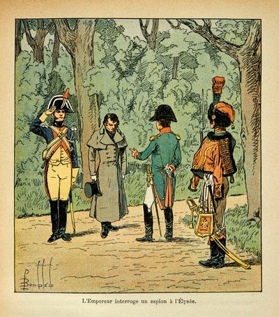 Ilustração de Bombled Louis (1862-1927) do livro "O Memorial de Santa Helena" do Conde Emmanuel de Las Cases (1766-1842): O Imperador Napoleão interroga um espião no Elysee, Coleção Privada de Louis Charles Bombled