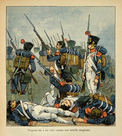 Ilustração de Bombled Louis (1862-1927) do livro "O Memorial de Santa Helena" do Conde Emmanuel de Las Cases (1766-1842): Grognards at the Battle of Wagram, Coleção Particular de Louis Charles Bombled