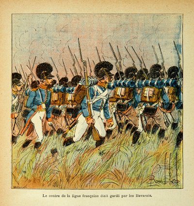 Ilustração de Bombled Louis (1862-1927) do livro "O Memorial de Santa Helena" do Conde Emmanuel de Las Cases (1766-1842): Armee bávara integrada à Armee de Napoleão, Coleção Particular de Louis Charles Bombled