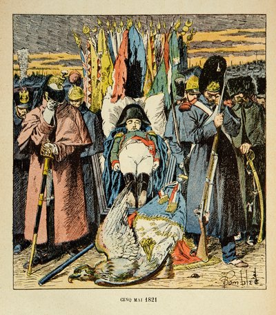 Ilustração de Bombled Louis (1862-1927) do livro "O Memorial de Santa Helena" do Conde Emmanuel de Las Cases (1766-1842): Alegoria, A Armee presta homenagem ao Imperador após sua morte, Coleção Particular de Louis Charles Bombled