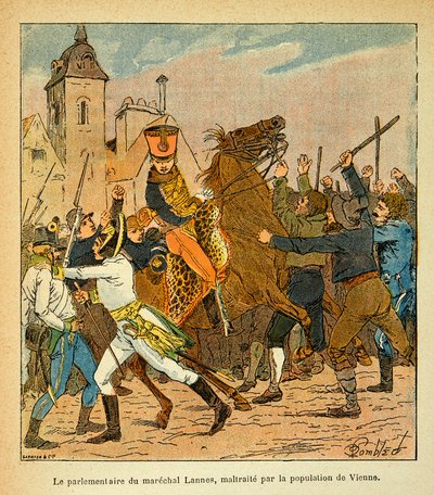 Ilustração de Bombled Louis (1862-1927) do livro "O Memorial de Santa Helena" do Conde Emmanuel de Las Cases (1766-1842): O parlamentar de Marechal Lannes maltratado pela população de Viena, Coleção Privada de Louis Charles Bombled