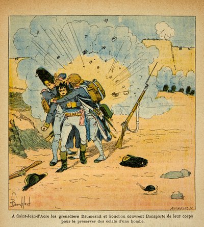 Ilustração de Bombled Louis (1862-1927) do livro "O Memorial de Santa Helena" do Conde Emmanuel de Las Cases (1766-1842): No cerco de São João do Acre, os granadeiros Pierre Daumesnil e Souchon (Claude Souchon de Chanron de Louis Charles Bombled