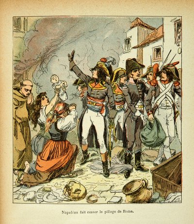 Ilustração de Bombled Louis (1862-1927) do livro "The Memorial of St. Helene" do Conde Emmanuel de Las Cases (1766-1842): Bonaparte cessa o saque de Roma, Coleção Particular de Louis Charles Bombled