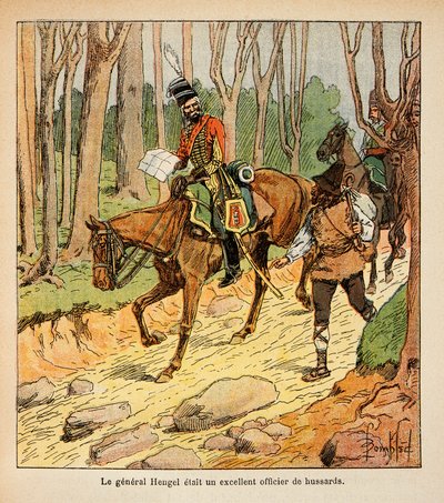 Ilustração de Bombled Louis (1862-1927) do livro "The Memorial of St. Helene" do Conde Emmanuel de Las Cases (1766-1842): General Hengel, oficial de Hussardos durante a Campanha Italiana, Coleção Privada de Louis Charles Bombled