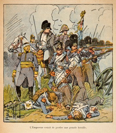 Ilustração de Bombled Louis (1862-1927) do livro "The Memorial of St. Helene" do Conde Emmanuel de Las Cases (1766-1842): O Imperador Napoleão na Batalha de Waterloo em 1815, Coleção Particular de Louis Charles Bombled
