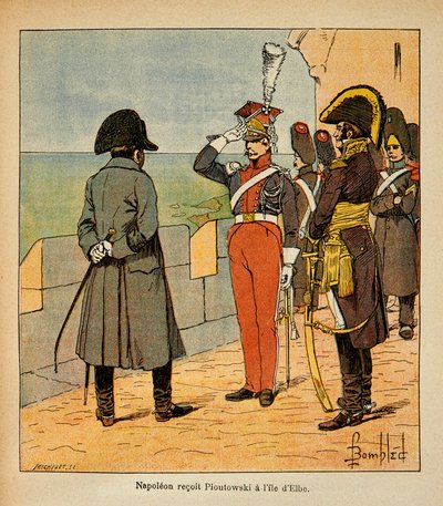 Ilustração de Bombled Louis (1862-1927) do livro "The Memorial of St. Helene" do Conde Emmanuel de Las Cases (1766-1842): O Imperador Napoleão recebe o Marechal Poniatowski na Ilha Elba, Coleção Particular de Louis Charles Bombled