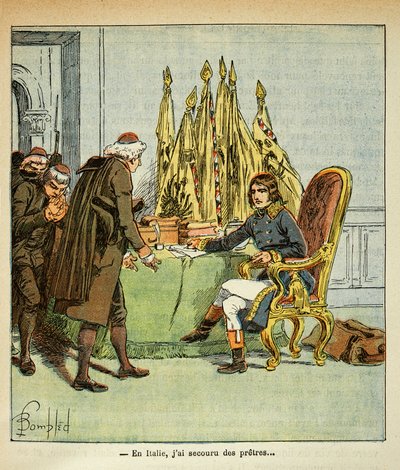 Ilustração de Bombled Louis (1862-1927) do livro "The memorial se Sainte Helene" do Conde Emmanuel de Las Cases (1766-1842): Durante a campanha italiana, Bonaparte resgata sacerdotes, Coleção Particular de Louis Charles Bombled