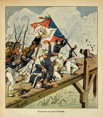 Ilustração de Bombled Louis (1862-1927) do livro "The memorial se Sainte Helene" do Conde Emmanuel de Las Cases (1766-1842): Bonaparte na ponte de Arcole, Coleção Particular de Louis Charles Bombled