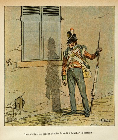 Ilustração de Bombled Louis (1862-1927) do livro "O Memorial de Santa Helena" do Conde Emmanuel de Las Cases (1766-1842): Sentinela inglesa estacionada perto da Casa do Imperador em Santa Helena, Coleção Particular de Louis Charles Bombled