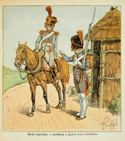 Ilustração de Bombled Louis (1862-1927) do livro "O Memorial de Santa Helena" do Conde Emmanuel de Las Cases (1766-1842): A Guarda Imperial: Artilharia a pé e Trem de Artilharia, Coleção Particular de Louis Charles Bombled