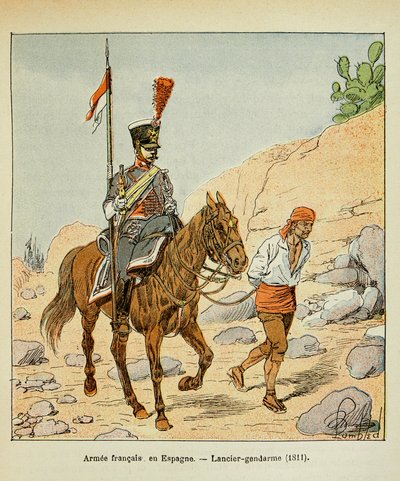 Ilustração de Bombled Louis (1862-1927) do livro "O Memorial de Santa Helena" do Conde Emmanuel de Las Cases (1766-1842): O Armee Francês em Espanha: Lancier gendarme 1811, Coleção Particular de Louis Charles Bombled
