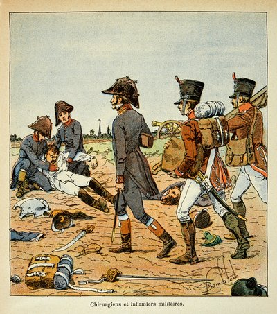 Ilustração de Bombled Louis (1862-1927) do livro "O Memorial de Santa Helena" do Conde Emmanuel de Las Cases (1766-1842): Retrato de cirurgiões militares e enfermeiras da Grande Armee, Coleção Particular de Louis Charles Bombled