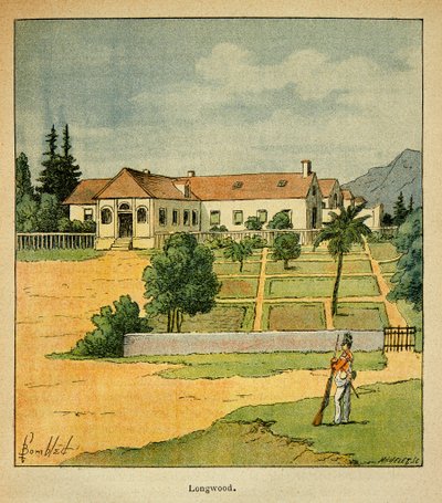 Ilustração de Bombled Louis (1862-1927) do livro "O Memorial de Santa Helena" do Conde Emmanuel de Las Cases (1766-1842): Vista de Longwood para Ste Helene, Coleção Particular de Louis Charles Bombled