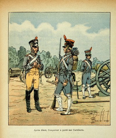 Ilustração de Bombled Louis (1862-1927) do livro "O Memorial de Santa Helena" do Conde Emmanuel de Las Cases (1766-1842): Artilharia da Guarda Imperial, Coleção Privada de Louis Charles Bombled