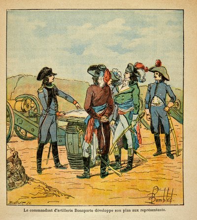 Ilustração de Bombled Louis (1862-1927) do livro "O Memorial de Santa Helena" do Conde Emmanuel de Las Cases (1766-1842): Napoleão Bonaparte expõe seu plano de levar Toulon aos comissários da República, Coleção Privada de Louis Charles Bombled