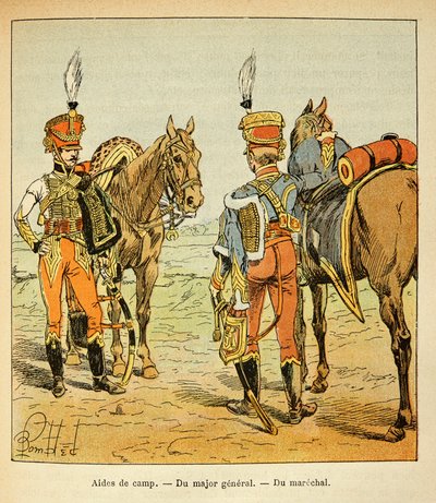 Ilustração de Bombled Louis (1862-1927) do livro "O Memorial de Santa Helena" do Conde Emmanuel de Las Cases (1766-1842): Aide de campismo do grande exército: do general maior e do marechal, coleção privada de Louis Charles Bombled