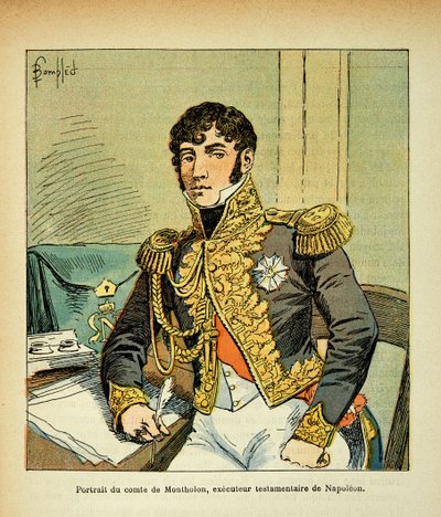 Ilustração de Bombled Louis (1862-1927) do livro "O Memorial de Santa Helena" do Conde Emmanuel de Las Cases (1766-1842): Retrato do Conde Charles Tristan de Montholon (1783-1853), executor do Imperador Napoleão, Coleção Particular de Louis Charles Bombled