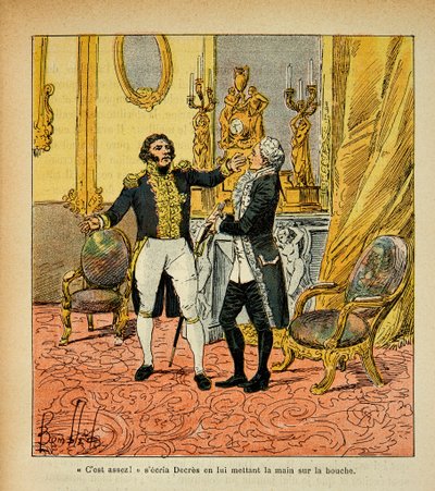 Ilustração de Bombled Louis (1862-1927) do livro "O Memorial de Santa Helena" do Conde Emmanuel de Las Cases (1766-1842): Talleyrand (1754-1838) enfrentando Denis Decres (1761-1820) Coleção particular de Louis Charles Bombled