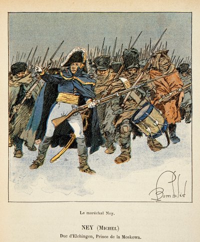 Ilustração de Bombled Louis (1862-1927) do livro "The Memorial of St. Helene" do Conde Emmanuel de Las Cases (1766-1842): Retrato de Marechal Michel Ney (1769-1815), Duque de Elchingen, Príncipe de Moskova, durante o retiro da Rússia, Coleção Privada de Louis Charles Bombled